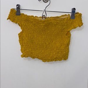 Miss Selfridge yellow off the shoulder top size: 2